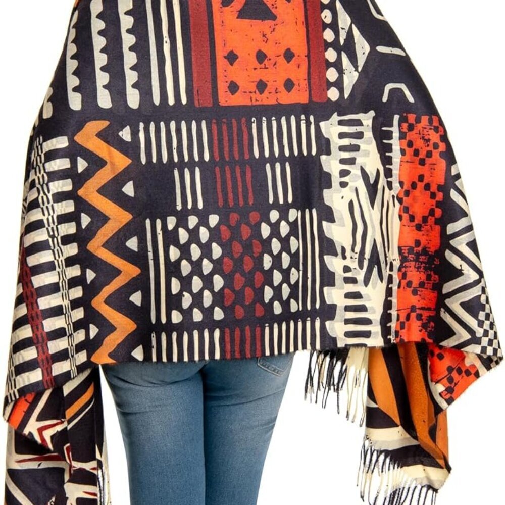 Beautiful African Print Tassel Scarf - Cozy & Stylish Winter Wrap for Women - Picture 5 of 7